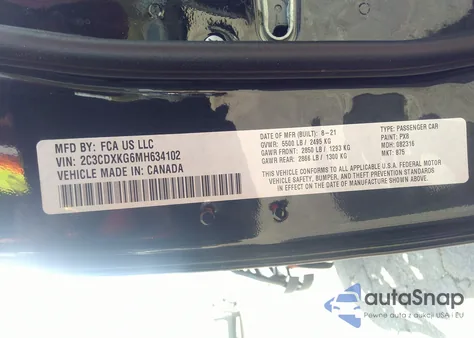 2021 Dodge Charger Police Awd из США, поврежденный, VIN 2C3CDXKG6MH634102